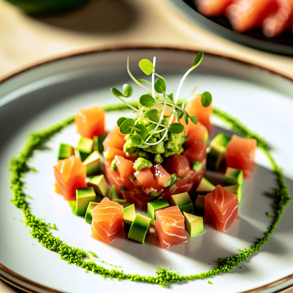 Tartare de saumon à l'avocat et vinaigrette au yuzu