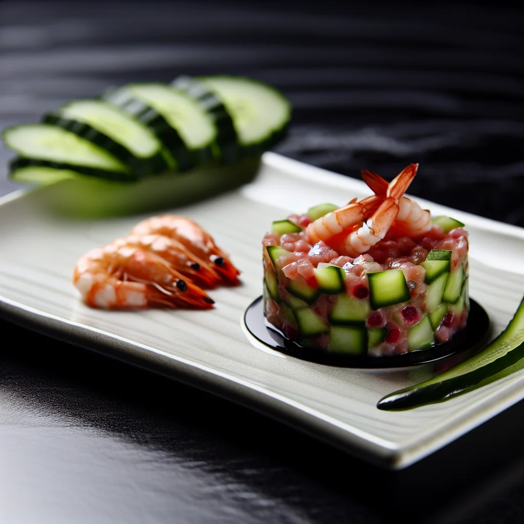 Tartares de concombre et crevettes à l'asiatique