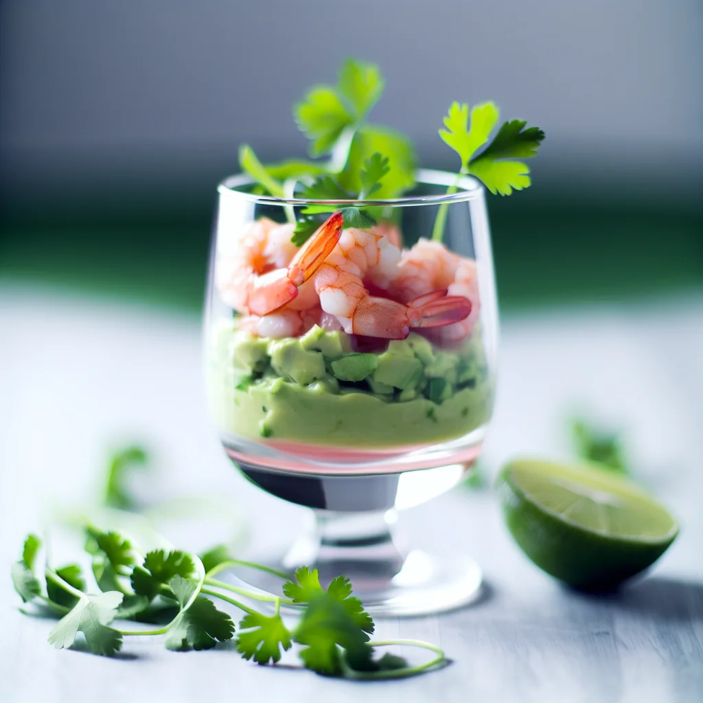 Verrine de crevettes marinées au citron vert et avocat