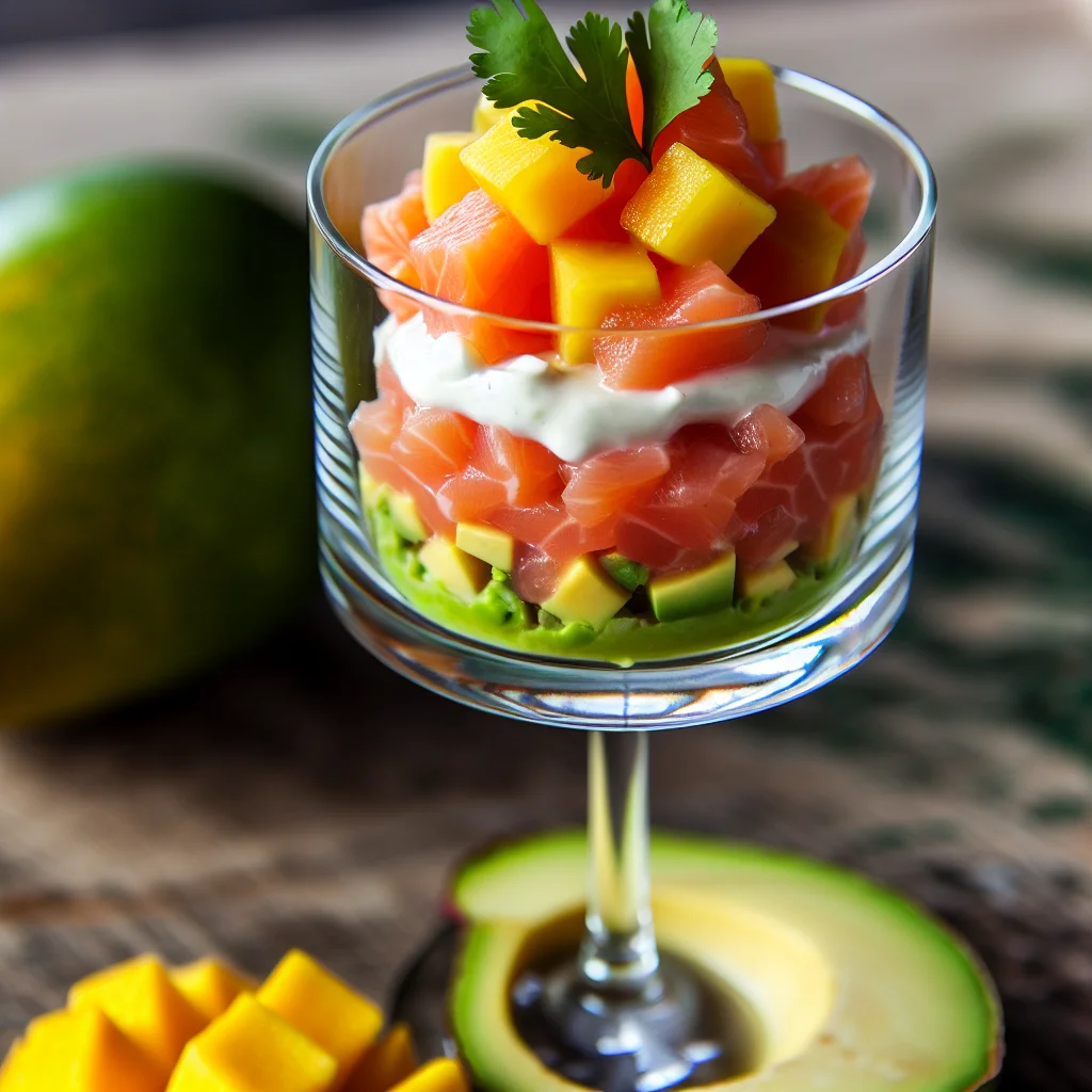 Verrine de Tartare de Saumon à l'Avocat et Mangue